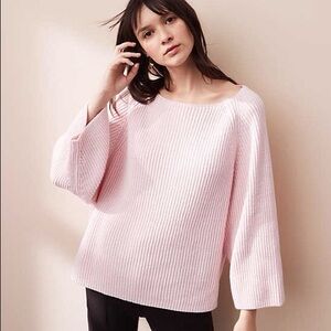 Lou and Grey Cotton and Cashmere Blend Ribbed Knit Boxy Sweater, Light Pink, M